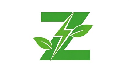 Green initial letter with lightning bolt and leafy accents, clean