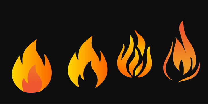 Four stylized flame icons in various shapes and sizes