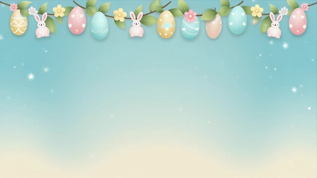 Easter celebration background with colorful eggs and bunnies