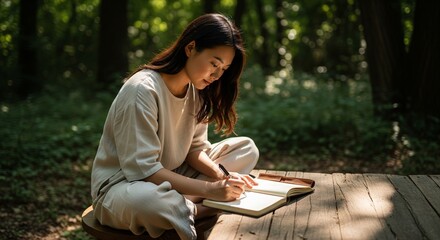 Woman Writing Her Own Life Rules in Nature