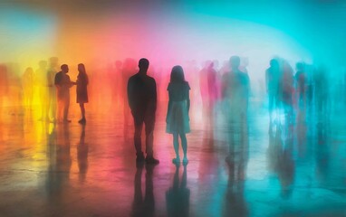 Fototapeta premium silhouetted figures stand amid vibrant colorful light