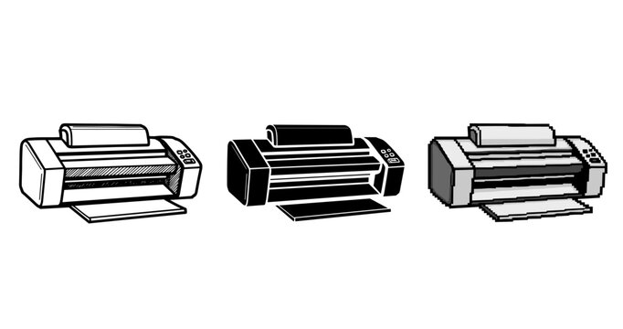 Three printer variations: outline, silhouette, and sketch styles