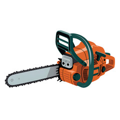 Naklejka premium Industrial Orange Chainsaw Power Tool for Logging and Wood Cutting, Isolated on a Clean White Background.