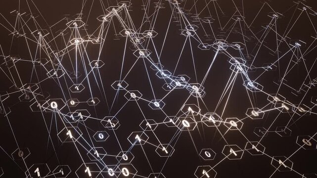 Big data flow visualization with blockchain technology for data science presentations, fintech videos, and tech company content. High-speed internet concept. 4K loop.