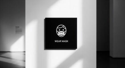 Minimalist Signage Directing Mask Usage In Modern Museum Environment
