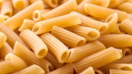 Raw Macaroni Pasta Captured In Extreme Close‑Up Showing Detailed Texture, Smooth Curves, And Golden Semolina Surface That Highlight The Simple Beauty Of Classic Italian Culinary Staples