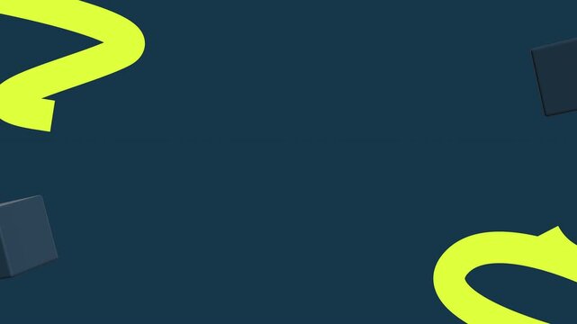 Abstract 3D Geometric Background with Vibrant Yellow Squiggly Lines and Dark Blue Cubes. Modern and playful 3D abstract background featuring vibrant yellow squiggly lines and dark blue geometric cube.