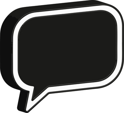 3D black speech bubble with white outline, no text visible