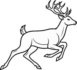 Obraz premium A black and white line drawing of a deer with large antlers running