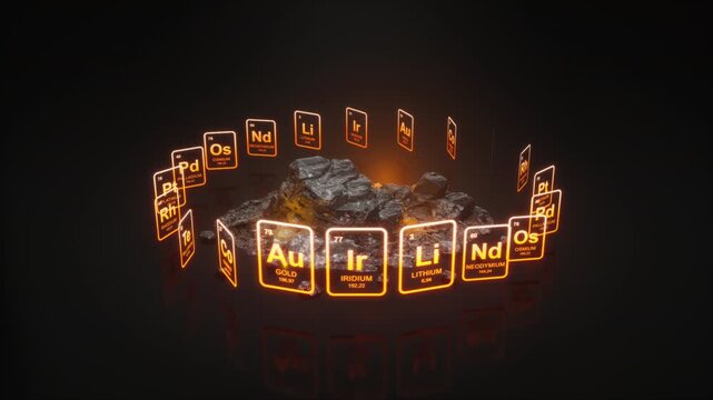 Digital Periodic Table over Raw Mineral Stones