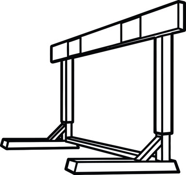 Simple black and white line art illustration depicting a single track and field hurdle standing ready for a challenging athletic race event.