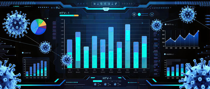 Htlv 1 virus data, medical statistic, digital chart, infection rate, healthcare research, futuristic interface, outbreak analysis screen