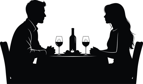 A man sits at a table with a glass of wine stark silhouette