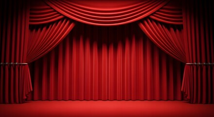 Vibrant striped stage with red curtains and dramatic lighting