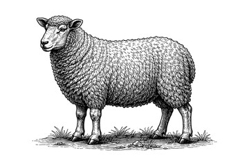 Fototapeta premium Detailed sheep drawing in vintage style with stipple shading