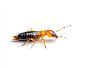 A close-up of a termite on a white background.