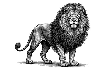 Obraz premium Majestic lion in detailed etching style on white background