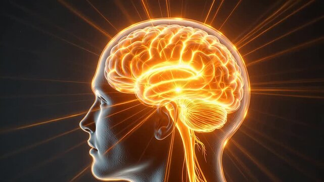 Human brain in profile with glowing effect