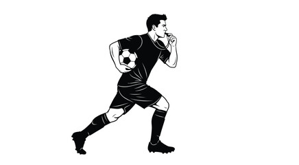 Fototapeta premium A soccer player kicking a ball in dynamic motion stark black silhouette