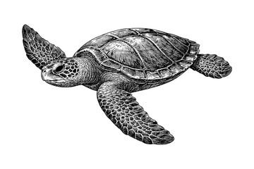 Fototapeta premium Hand drawn sea turtle in detailed black and white artwork