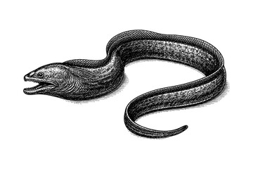 Obraz premium Detailed hand-drawn engraving of moray eel in black and white