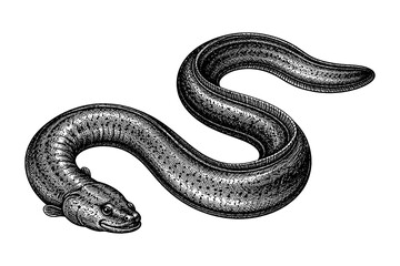 Obraz premium Vintage engraved eel design on white background