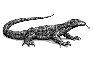Obraz premium Detailed monochrome drawing of a monitor lizard in profile