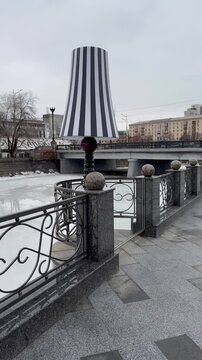 Lanterns on the river embankment in Kharkiv