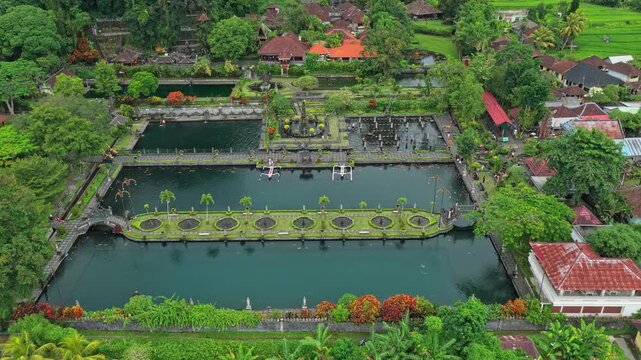 Aerial view of tirta gangga water palace in bali, indonesia