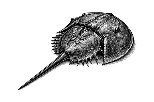 Detailed engraving of a horseshoe crab in vintage style