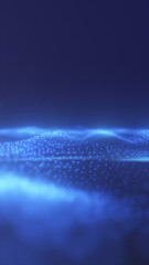 Obraz premium Blue digital particle field forming soft waves, minimal futuristic data landscape with copy space