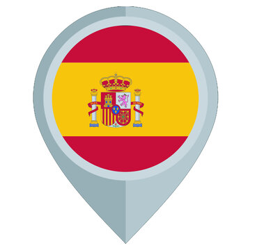 Spain flag map pin icon isolated on white background. Map Pin Icon with Flag of Spain Location. map pin icon featuring the national flag of Spain inside a location marker.