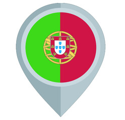 Map Pin Icon with Flag of Portugal Location Marker. Portugal national flag map pointer location marker symbol for travel, navigation and geography design. 