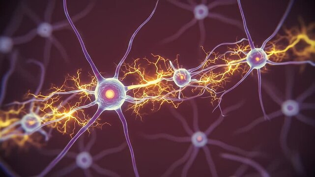 Neuron network A detailed illustration of cells transmitting energy within a dark space