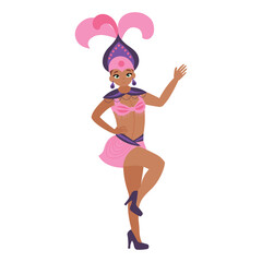 Woman In Carnival Costume Dancing. White background, isolate