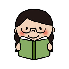 本を読む眼鏡を掛けた三つ編みの子供（女の子）