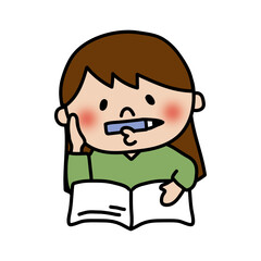 勉強する元気で明るい子供（女の子）