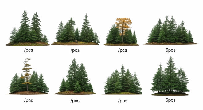Evergreen tree clusters in various sizes for miniature landscape designs and models