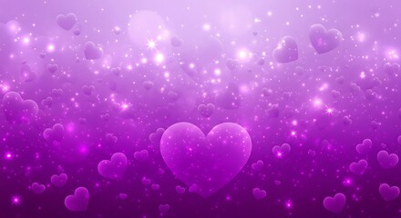 Romantic purple heart background with sparkling light effects