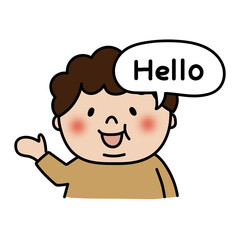 英語を話すぽっちゃりした天パの子供（男の子）