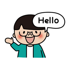 英語を話す眼鏡を掛けたサラサラヘアの子供（男の子）