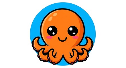 Cute cartoon octopus with big eyes on blue circle background