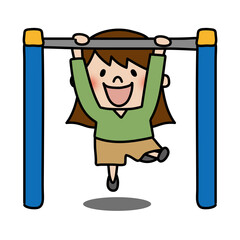 鉄棒をする元気で明るい子供（女の子）