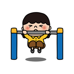 鉄棒をするふわふわの天パの子供（女の子）