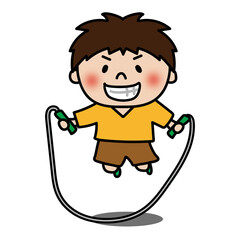 縄跳びをする元気でやんちゃな子供（男の子）