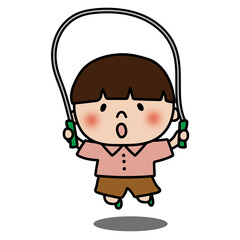 縄跳びをする大人しいマッシュヘアの子供（男の子）