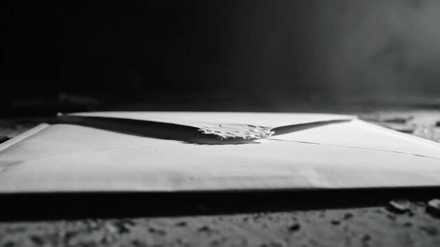 Low Angle Close Up of an Envelope Illuminated in a Dark Environment with Smoke and a Moody Atmosphere