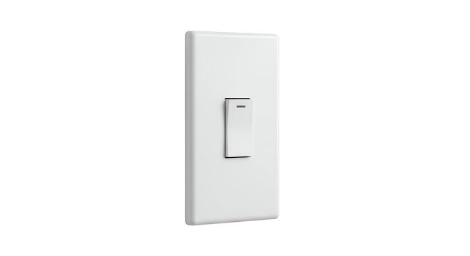 Clean white rocker light switch isolated against a black background representing electrical control for modern home or office illumination systems