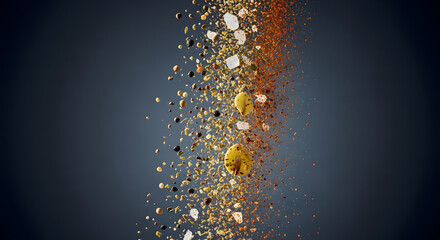 Assortment of steak seasoning, coarse salt, pepper, and spices f