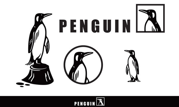 simple black penguin logo, silhouette of great penguin standing vector illustrations